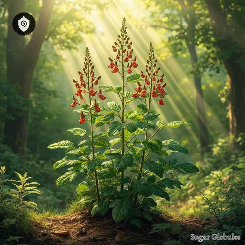 Scrophularia Nodosa sugar spheres in uniform orb format for energetic homeopathic (nonmedical) physical remedy presentation