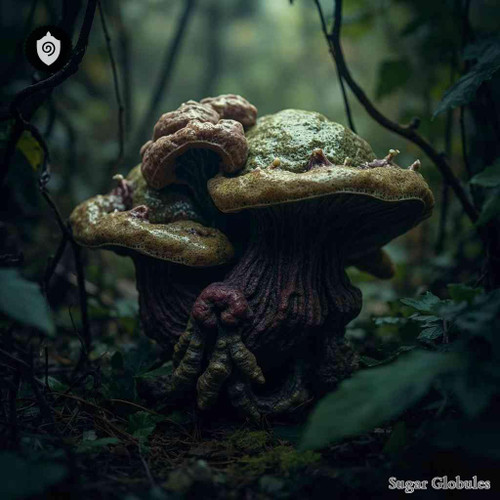 Scybalium Fungiforme sugar orbs in compact spherical form for energetic homeopathic (nonmedical) dry-form presentation