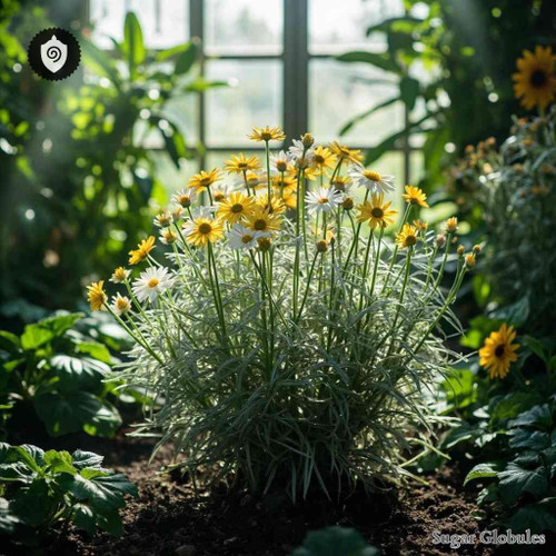 Senecio Fuchsii sugar granules in precise orb format for energetic homeopathic (nonmedical) dry-form presentation and storage