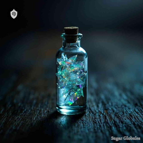 Stannum Phosphoricum sugar spheres in uniform orb shape for energetic homeopathic (nonmedical) dry-form presentation and storage