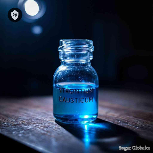 Strontium Causticum sugar spheres in compact orb form for precise energetic homeopathic (nonmedical) remedy presentation