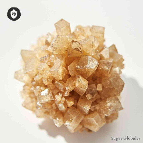 Tannicum Acidum sugar orbs in consistent granule form for energetic homeopathic (nonmedical) dry-form presentation