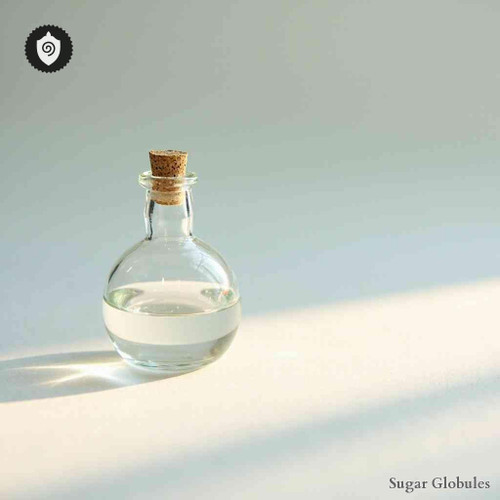 Tantalum Sulphuratum sugar granules compactly arranged in uniform orb structure for energetic homeopathic (nonmedical) presentation