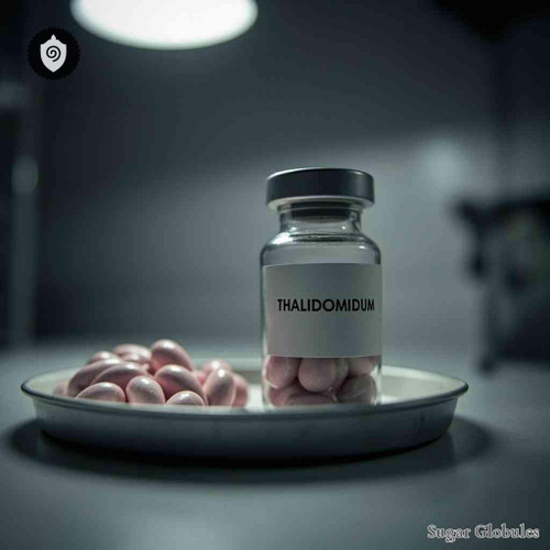 Thalidomidum sugar granules in spherical form for energetic homeopathic (nonmedical) dry-form presentation and uniform pellet size