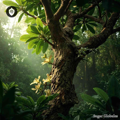 Trichilia Tuberculata sugar granules in spherical format for energetic homeopathic (nonmedical) physical remedy presentation