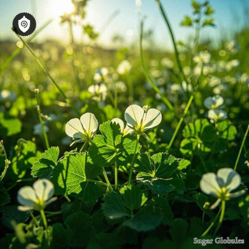 Trifolium Repens sugar granules in precise orb shape for energetic homeopathic (nonmedical) dry storage and physical presentation