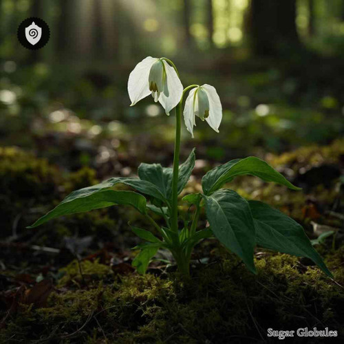 Trillium Cernuum sugar spheres in uniform orb form for energetic homeopathic (nonmedical) dry-form presentation and storage