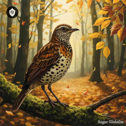 Turdus Philomelos sugar spheres in pellet form, ideal for energetic homeopathic (nonmedical) presentation and dry storage