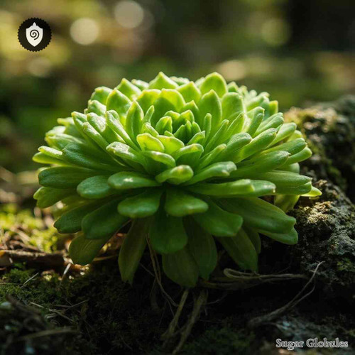 Umbilicus Rupestris sugar spheres in consistent orb shape for energetic homeopathic (nonmedical) dry-form presentation and storage