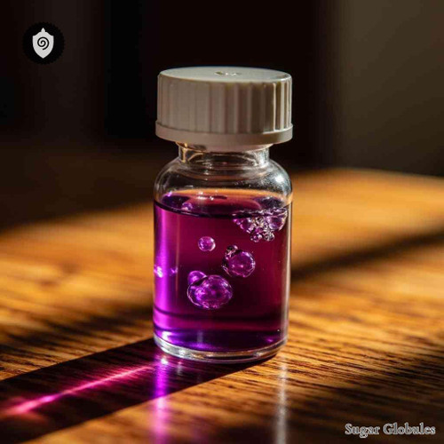 Vincristinum Sulphatum sugar orbs in spherical pellet format for energetic homeopathic (nonmedical) physical remedy presentation