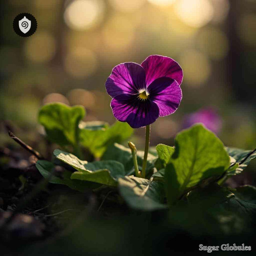 Viola Odorata sugar granules in compact orb format for precise energetic homeopathic (nonmedical) physical remedy presentation