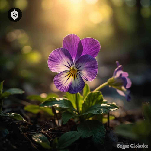 Viola Sudetica sugar spheres presented in uniform granule form for energetic homeopathic (nonmedical) remedy listing