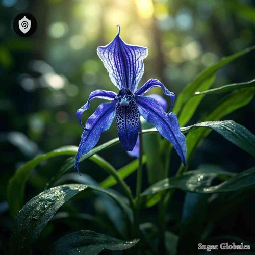 Xiphidium Caeruleum sugar granules in rounded orb format for energetic homeopathic (nonmedical) dry-form presentation