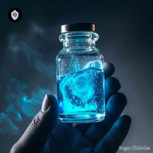 Ytterbium Sulphuricum sugar orbs in consistent pellet form for energetic homeopathic (nonmedical) physical remedy presentation