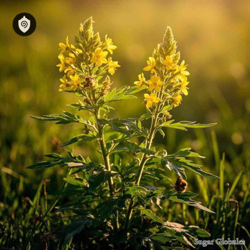 Agrimony sugar spheres in compact orb format for energetic homeopathic (nonmedical) dry-form presentation and storage