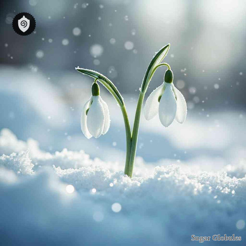 Doubel Snowdrop sugar spheres in pellet form for energetic homeopathic (nonmedical) dry-form presentation and storage