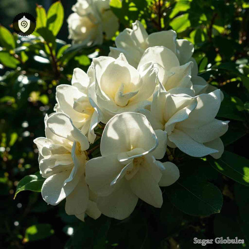 Bush Gardenia sugar orbs in spherical form for energetic homeopathic (nonmedical) presentation and dry storage in uniform size