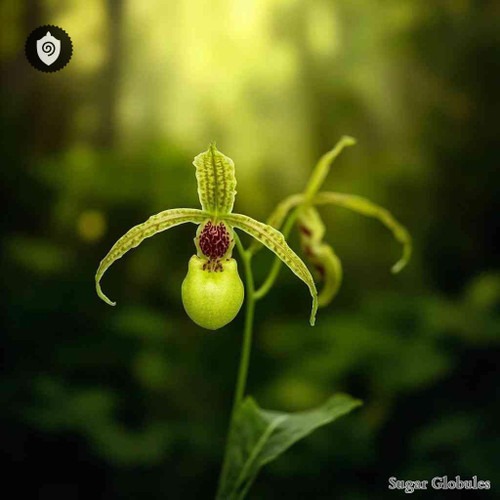 Green Spider Orchid sugar spheres in precise orb format for energetic homeopathic (nonmedical) dry storage and physical presentation
