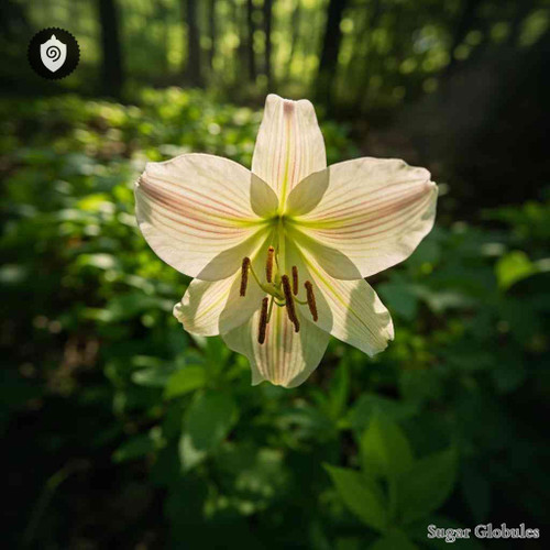 Fawn Lily sugar granules in spherical format for energetic homeopathic (nonmedical) dry-form presentation and standard storage