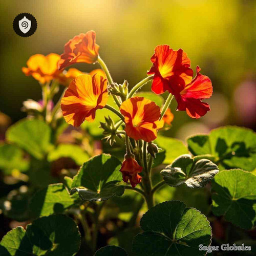 Nasturtium sugar granules in orb shape for energetic homeopathic (nonmedical) sphere format and organized dry-form presentation