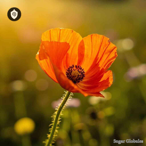 California Poppy sugar spheres in uniform orb format for energetic homeopathic (nonmedical) dry-form presentation and storage