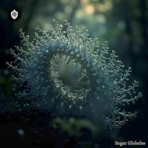 Flos Ferri sugar orbs in precise spherical format for energetic homeopathic (nonmedical) dry-form presentation and storage