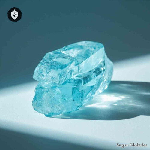 Quartz Blue sugar spheres in precise orb form for energetic homeopathic (nonmedical) remedy presentation and dry storage