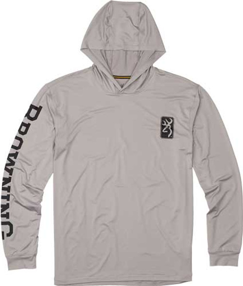 BROWNING HOODED L-SLEEVE TECH T-SHIRT LIGHT GRAY X-LARGE