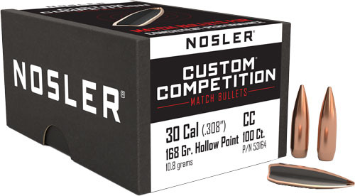 NOSLER BULLETS 30 CAL .308 168GR HP-BT CUSTOM COMP. 100CT