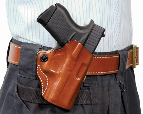 DESANTIS MINI SCABBARD HOLSTER RH OWB LEATHER GLK 2930 TAN