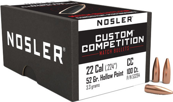 NOSLER BULLETS 22 CAL .224 52GR HP-BT CUSTOM COMP. 100CT