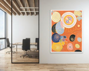 Oversized 60x80 fine art print of Hilma af Klint's abstract masterwork, The Ten Largest, No. 3 (1907), featuring biomorphic shapes and pastel hues for luxury interior design decor.