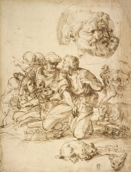 Gallery Edition study of Agostino Carracci's A Group of Shepherds, and Other Studies.