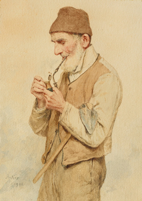 Gallery Edition study of Albert Anker's Bauer eine Pfeife anzündend.