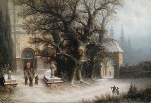 Gallery Edition study of Albert Bredow's Procession at a Snowy Monastery.