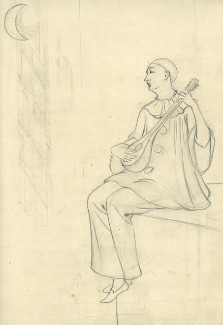 Gallery Edition study of Albert Daenens's Clown zingend onder het licht van de maan.