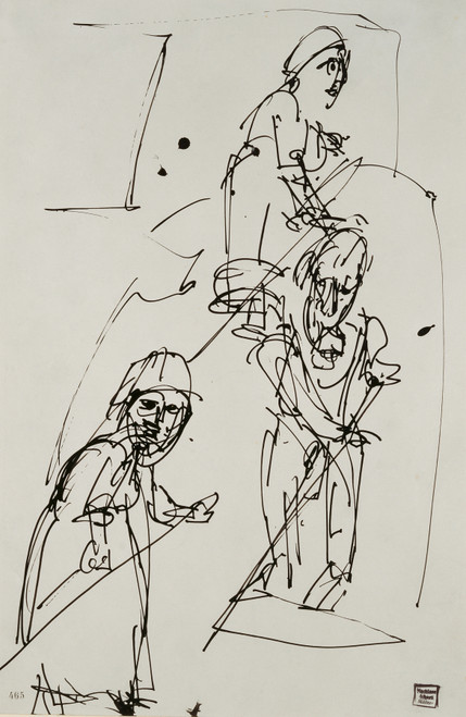 Gallery Edition study of Albert Müller's Bauerngruppe (zwei Bäuerinnen und ein Bauer, mit Sensen mähend).