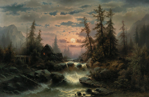 Gallery Edition study of Albert Rieger's Mountain Stream In The Moonlight.