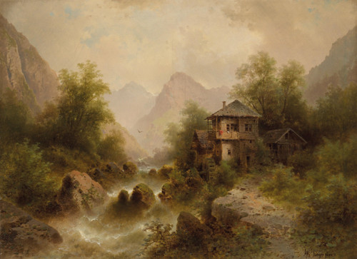 Gallery Edition study of Albert Rieger's Wasserfall Mit Mühle.
