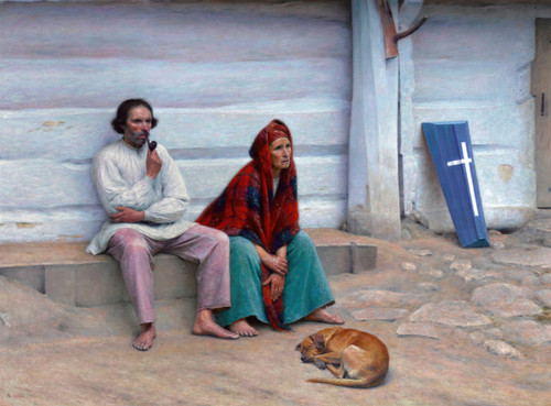 Gallery Edition study of Aleksander Gierymski's Peasant coffin.
