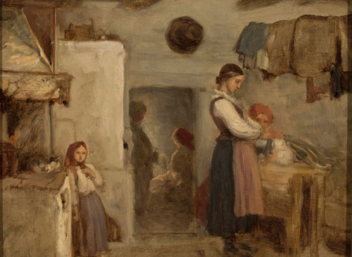 Gallery Edition study of Aleksander Kotsis's Peasant cottage interior.