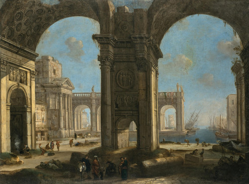 Gallery Edition study of Alessandro Salucci's Architectural capriccio with a harbour.