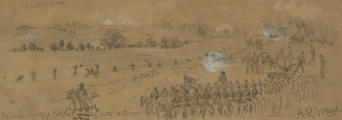 Gallery Edition study of Alfred Rudolph Waud's General Greggs troops getting into action.