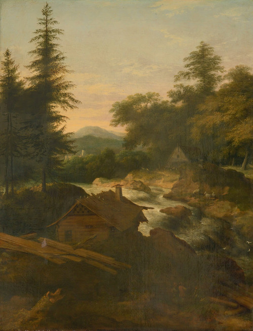 Gallery Edition study of Allaert van Everdingen's River Landscape With Cottage.