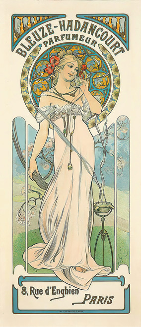 Gallery Edition study of Alphonse Mucha's Bleuze-Hadancourt Parfumeur.