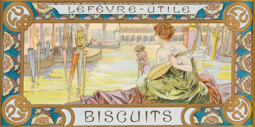Gallery Edition study of Alphonse Mucha's Design for a box of Lefèvre-Utile biscuits.