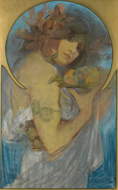 Gallery Edition study of Alphonse Mucha's Study For a Poster; Fruit.