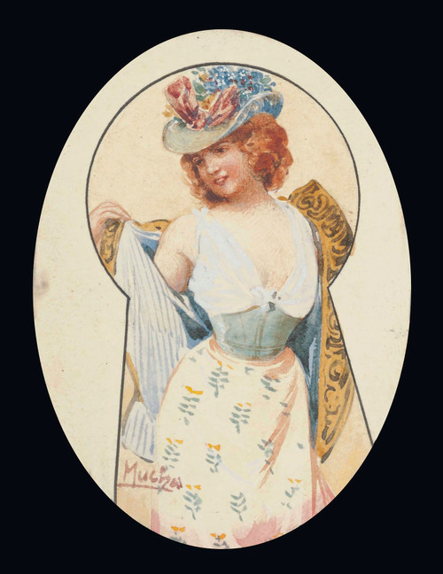 Gallery Edition study of Alphonse Mucha's Through the keyhole.
