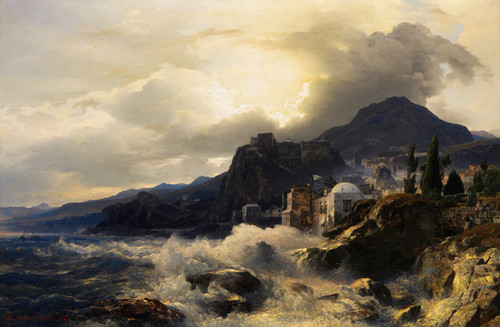 Gallery Edition study of Andreas Achenbach's Abendstimmung an der griechischen Küste.