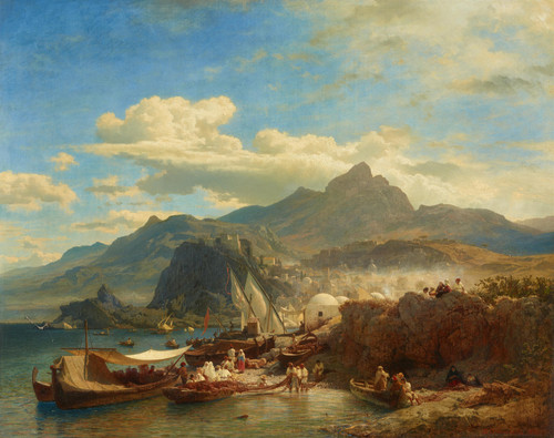 Gallery Edition study of Andreas Achenbach's Belebter Hafen an der Levantinischen Küste.